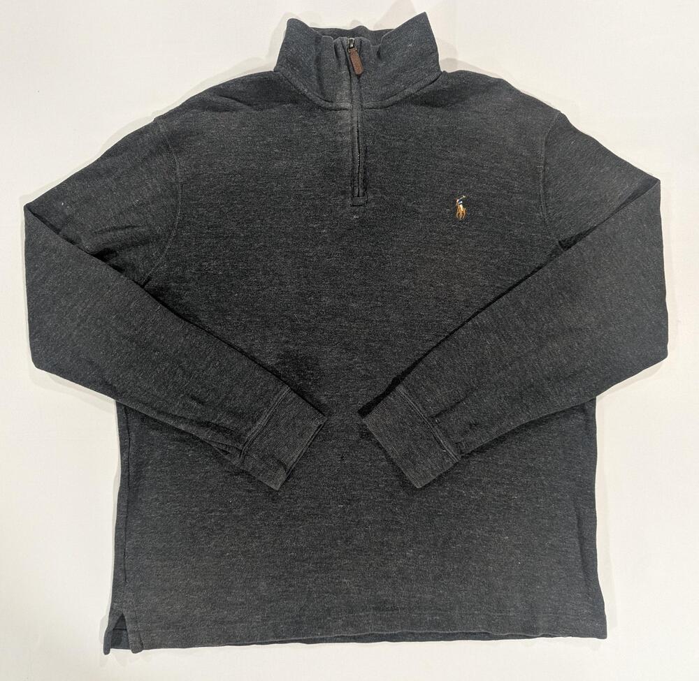 Polo Ralph Lauren Sweater Mens L Gray 1/4 Zip Mock Neck Estate Rib Pullover